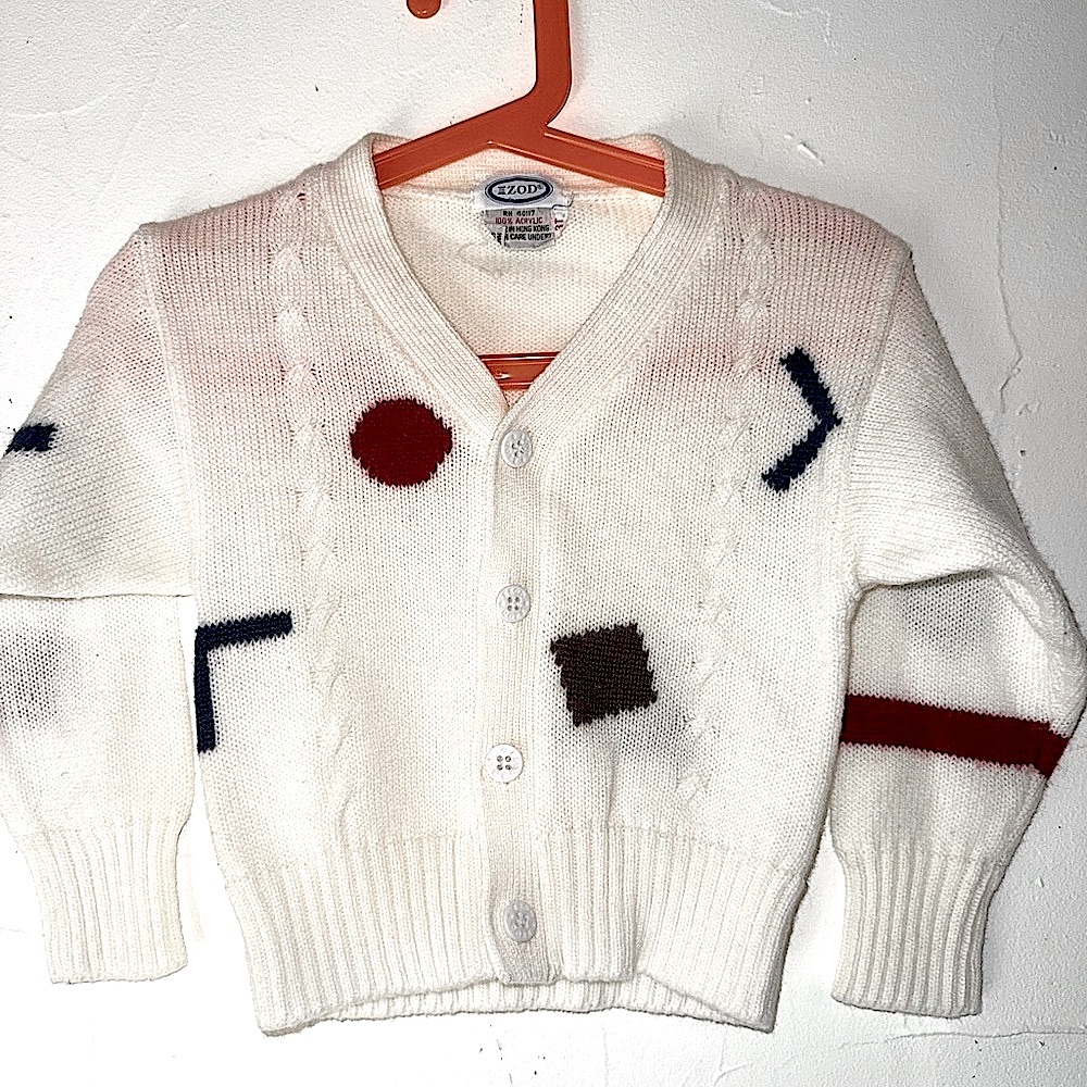 VINTAGE IZOD KIDS WHITE SWEATER BUTTON DOWN CARDIGAN GEOMETRIC SHAPES 3T